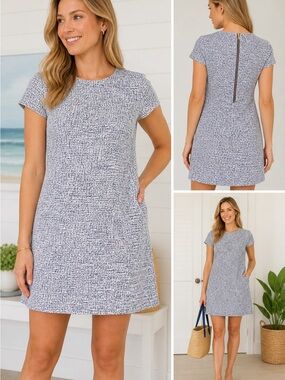 Southern Tide Blue White Shift Dress Size 4 Coastal Preppy Quiet Luxury